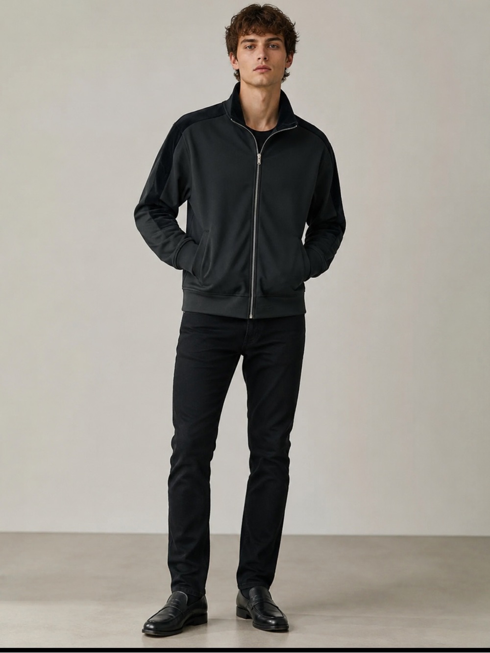 Helmut Lang Full Zip Track Jacket Stand Collar Black Minimal Modern size large